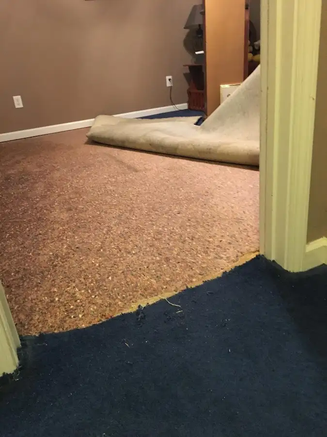 Carpet pad removal revealing water damage during Water Mitigation Services in Battle Ground