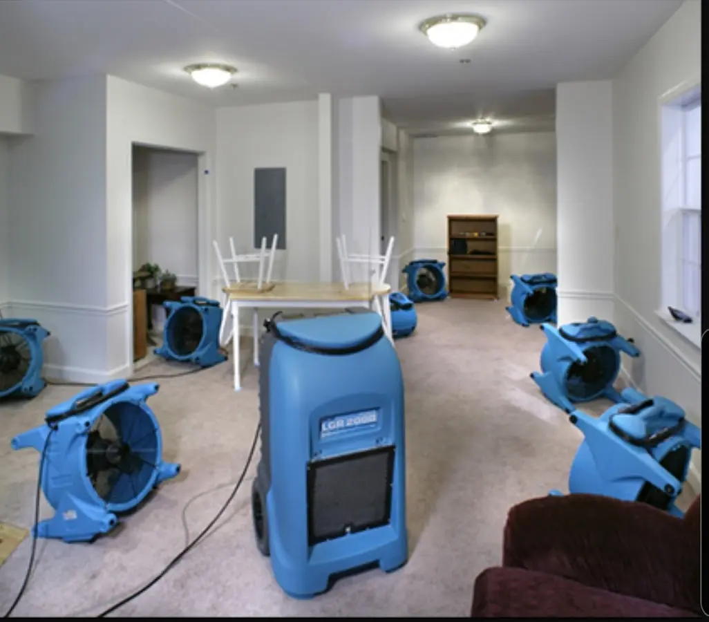 Air movers and dehumidifier setup for Water Damage Restoration in Battle Ground